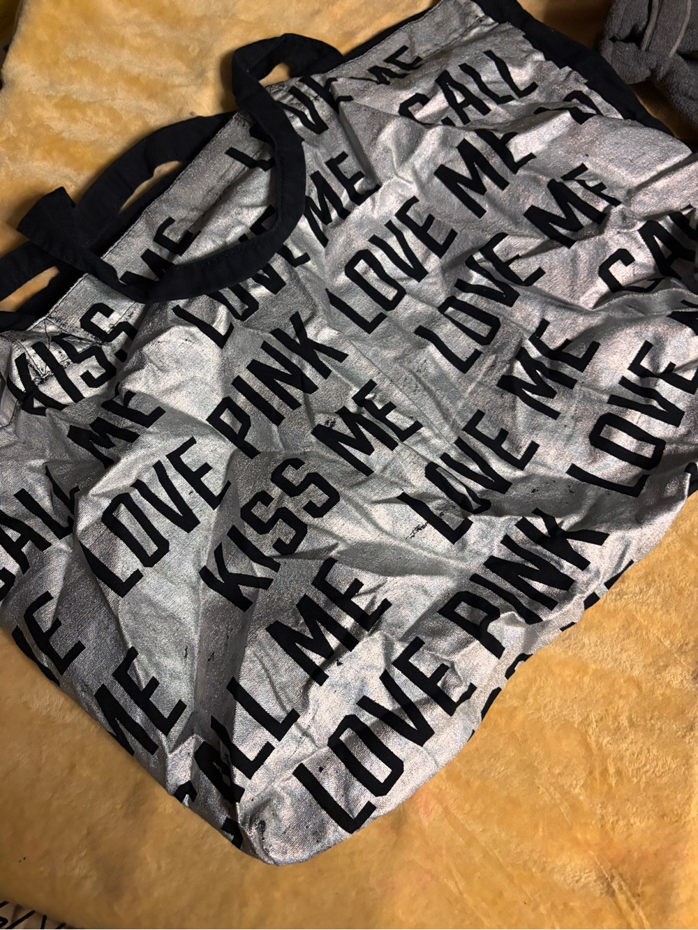 PINK Victoria's Secret Silver & Black Logo Shoulder Tote